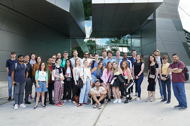 Group photo during an excursion to BMW Welt in Munich