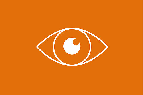 Auge Icon auf orangem Untergrund