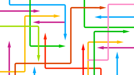 Pfeile symbolisieren das Geben und Nehmen des Fernleihsystems.