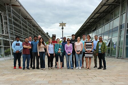Students and professors at a group photo at Campus Rosenheim.