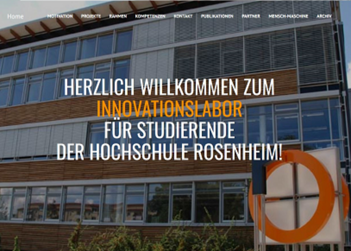 Screenshot der Webseite des Innovationslabors der Fakultät für Informatik (TH Rosenheim)