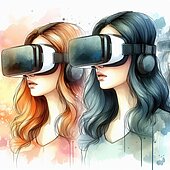 zwei junge Frauen nebeneinander mit VR-Brillen