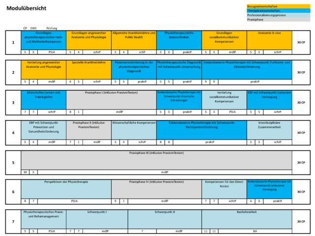 Modulübersicht Studiengang Physiotherapie