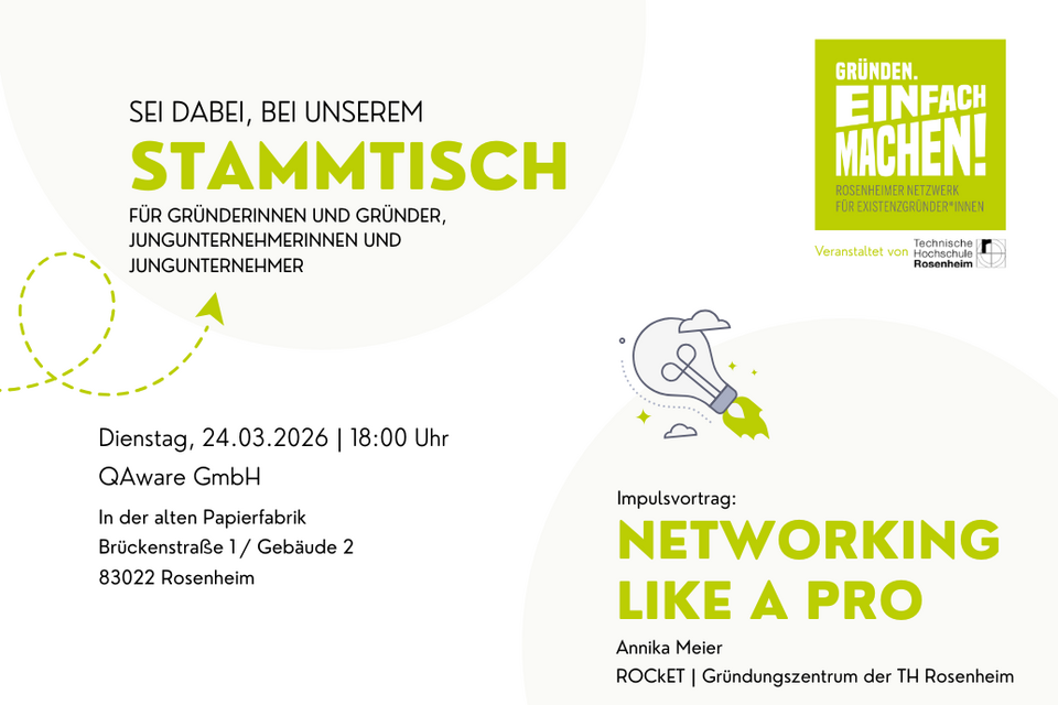Gründungsstammtisch des Netzwerk Gründen Einfach Machen - veranstaltet vom ROCkET der TH Rosenheim