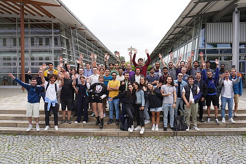 Students at a group photo on campus