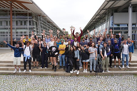 Students at a group photo on campus