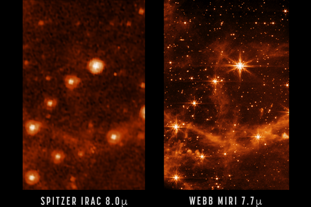 Webb-Miri-Kamera im Vergleich zu altem Spitzer-Satellit 