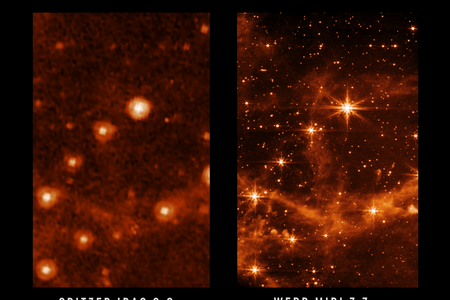 Vergleich Spitzer-Satellit mit Webb (MIRI-Exeriment)
